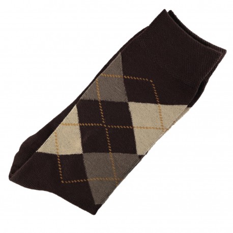 Chaussettes Homme Classique Ecossais Coton Marron