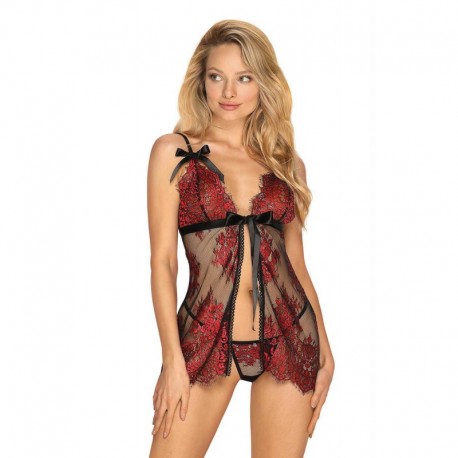 Redessia Babydoll et string - Rouge et Noir