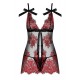 Redessia Babydoll et string - Rouge et Noir